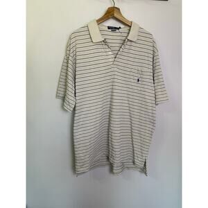 Polo Ralph Lauren Polo Shirt Mens Size XL Tan Striped Short Sleeve Slit Collared